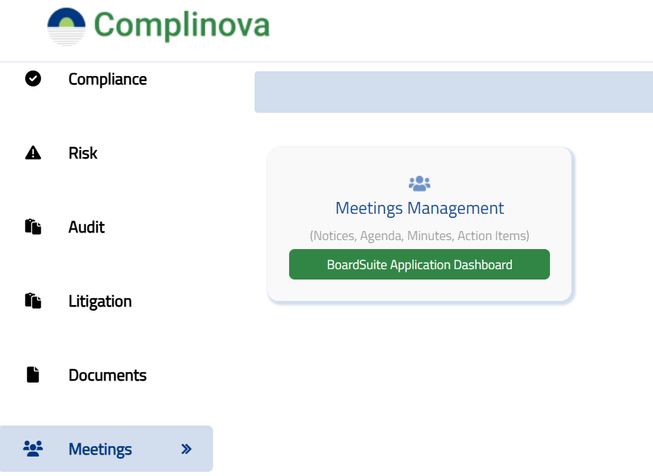Complinova Meeting Management dashboard preview